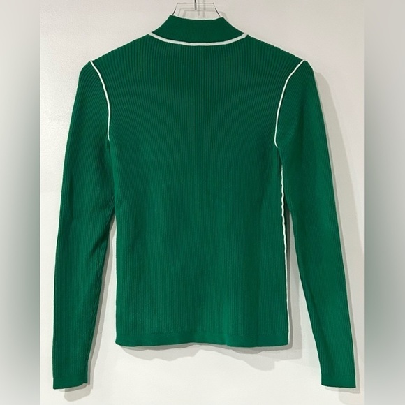 Maje Ribbed Zip Front Cotton Wool Sweater in‎ Green 2 M - Picture 6 of 8